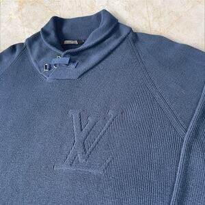Louis Vuitton Shawl Collar Sweater Pullover Men’s Large Luxury Designer LV, Blue
